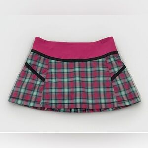 Lululemon Skirt Run Reflection Senorita Pink Plaid Skort size 6 Pleats Pocket